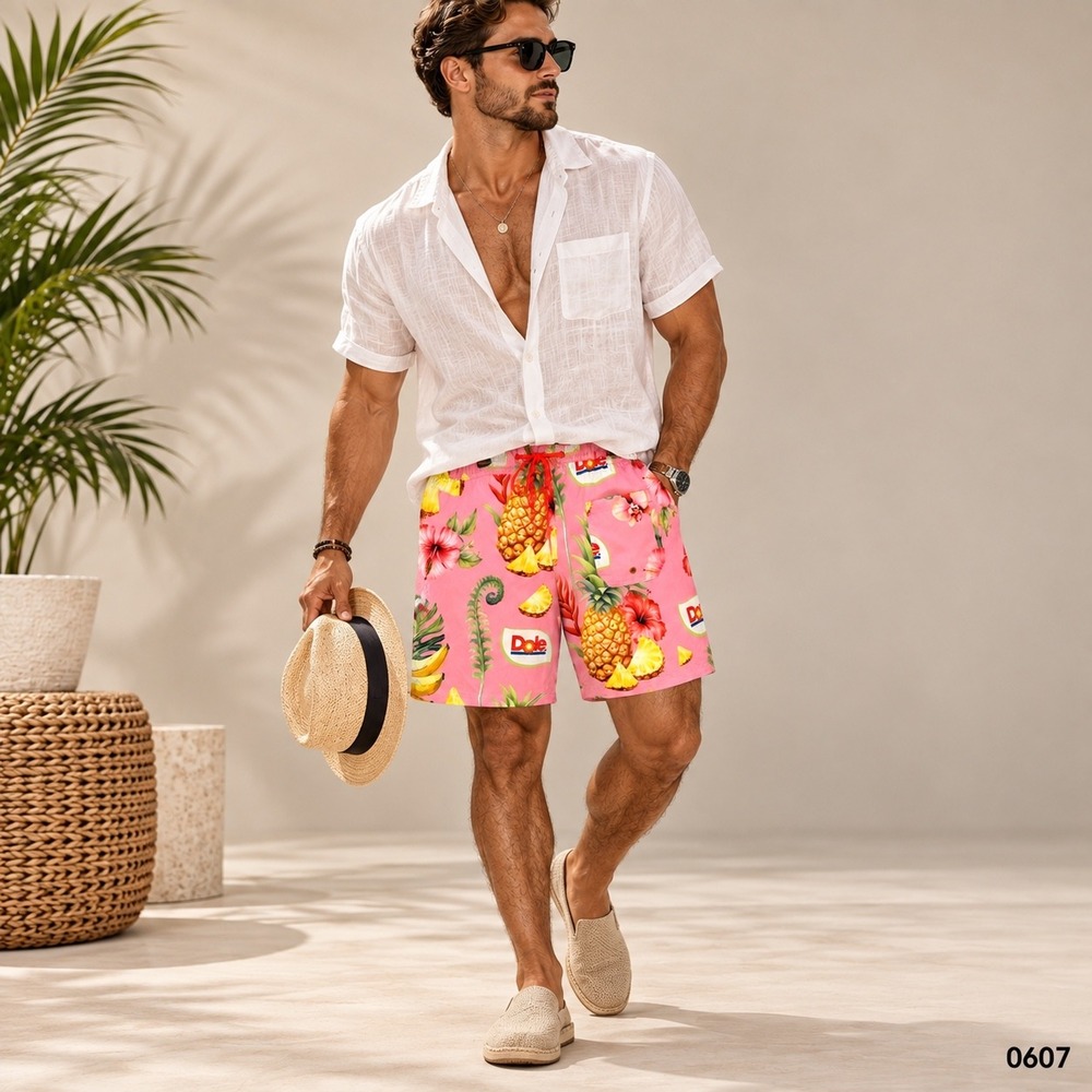 Dole Swim Trunks Mens Large Pink Tropical Pineapple Floral Mesh Shorts 0607